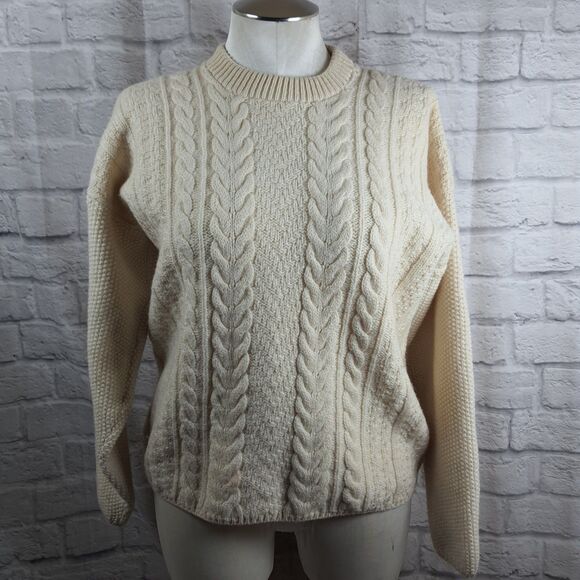 Vtg Pendleton Cable Knit Sweater Womens XL Cream Virgin Wool Made In USA - Picture 1 of 7